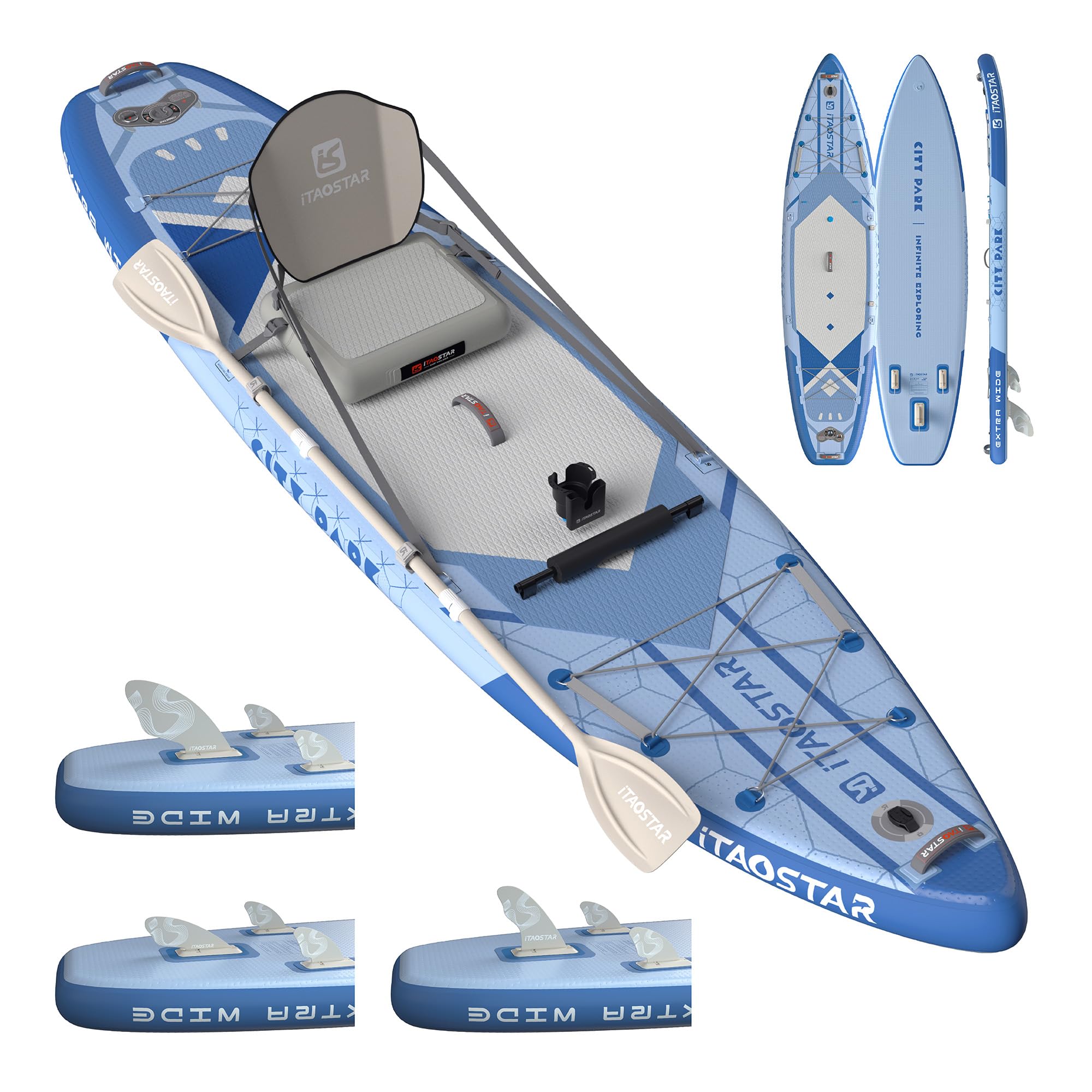 iTAOSTAR City Park 12'×35" Extra Wide Paddle Board with Seat, One-Stop Premium SUP Board Gears, Tailored 5 Fins, Stable Inflatable Stand Up Paddle