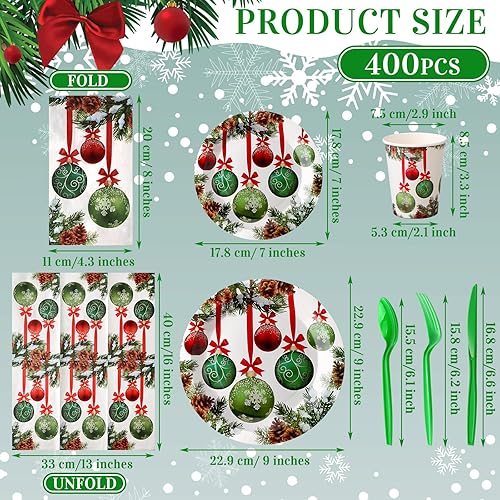 Miniatura 2 de Juego de 400 platos y servilletas de bolas rojas y verdes para 50 invitados, decoración de fiesta de despedida de soltera, juego de vajilla