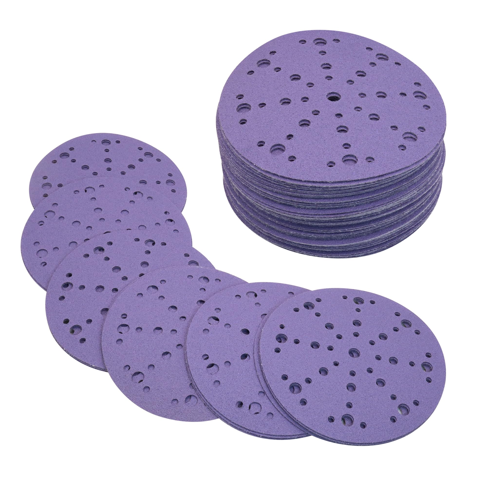 6 Inch 49 Holes Ceramic Sanding Discs Hook and Loop, 240 Grit 6 Inch Orbital Sander Sandpaper, Dust-Free & Film Sanding Disc for Metal Wood, 50 Pack