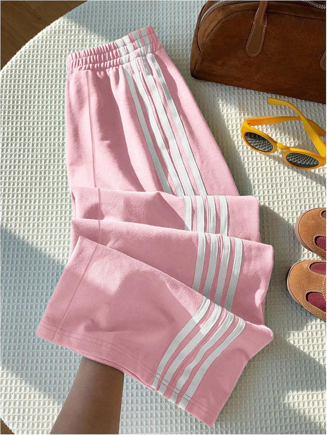 Women's Y2k Baggy Sweatpants Striped Elastic Waist Wide Leg Pants Workout Gym Trousers