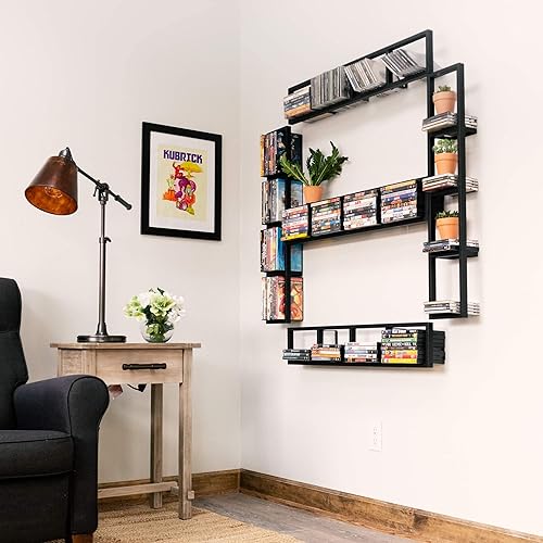 Miniatura 4 de You Have Space Estantes flotantes negros para pared, estantes de almacenamiento de CD y DVD de 34 pulgadas, estantes organizadores de almacenamiento