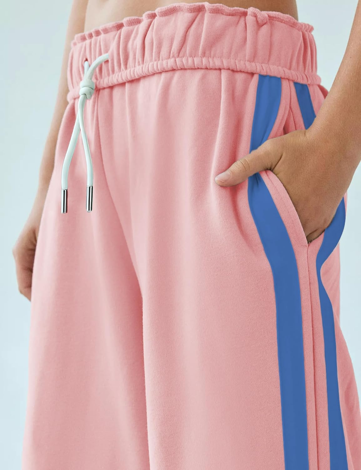 Women's Fleece Jogger Sweatpants Double Striped Athletic Track Pants High Waisted Wide Leg Pockets - Image 5