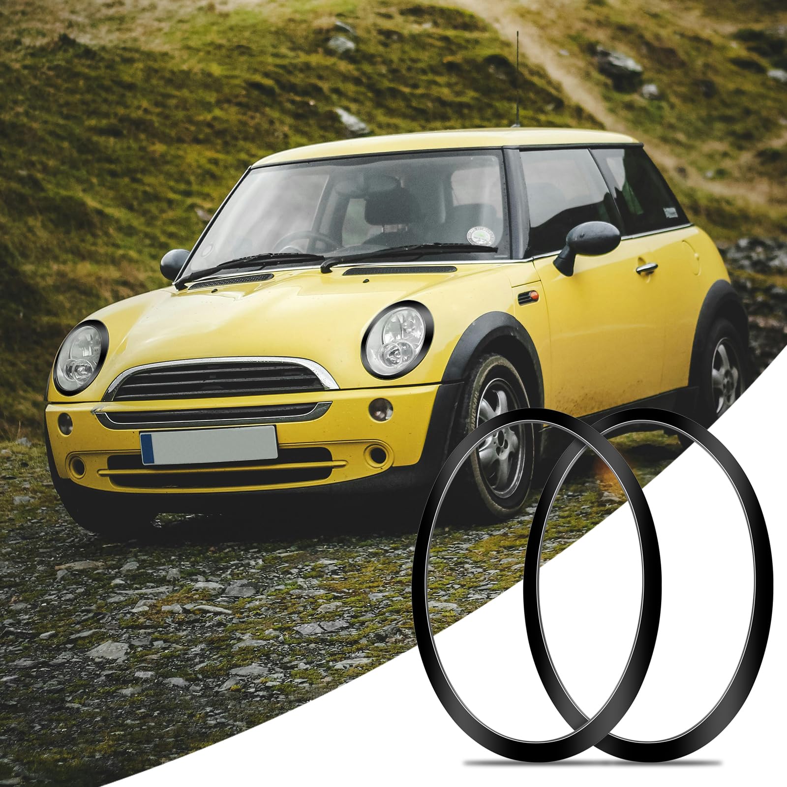 1 Coppia Cornici Fari, Fari Anello di Trim Cornice, Anello Fanale Compatibile con MINI COOPER F55 F56 F57 2014–2021, OEM 51137300631, 51137300632 (Nero)
