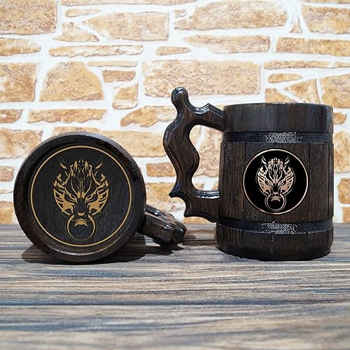 Miniatura 4 de Fenrir Beer Mug, 22 oz, FF Beer Stein, Beer Mugs with Handles, Gamer Gift, Personalized Wooden Beer Tankard, Custom Gift for Men, Gift for Him