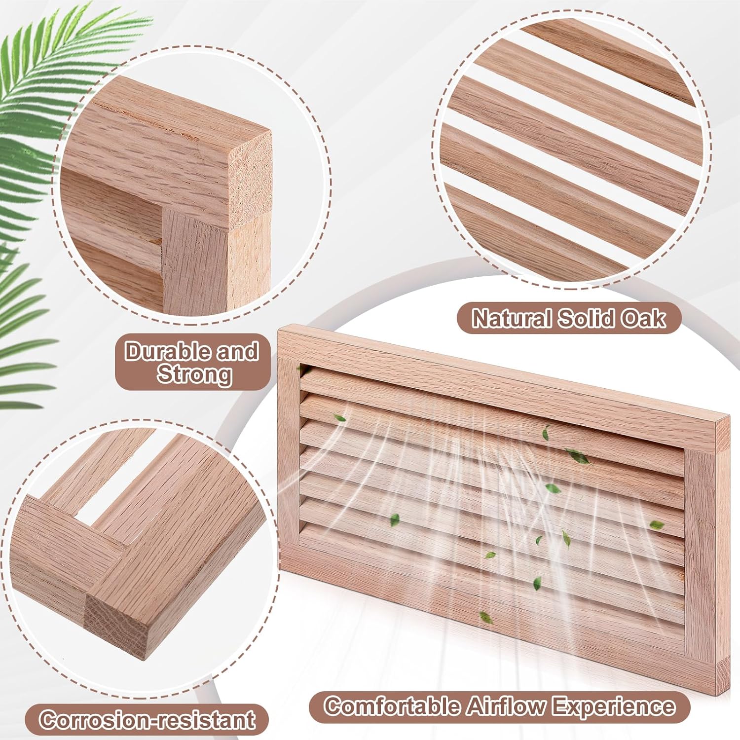 Weysat 2 Pcs 8 x 16 Inch Red Oak Hardwood Cold Air Return Wall Vent Cover Floor Register Vent Wood Return Air Grill Suitable for Various Home Decoration Styles, Unfinished