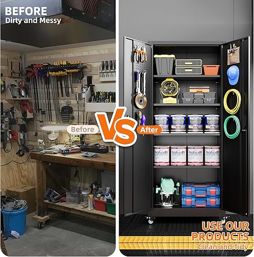 Miniatura 14 de Armario de almacenamiento de metal con tablero de clavijas de 31.5 x 31.5 x 16.5 pulgadas, armario de almacenamiento de acero con cerradura con 5