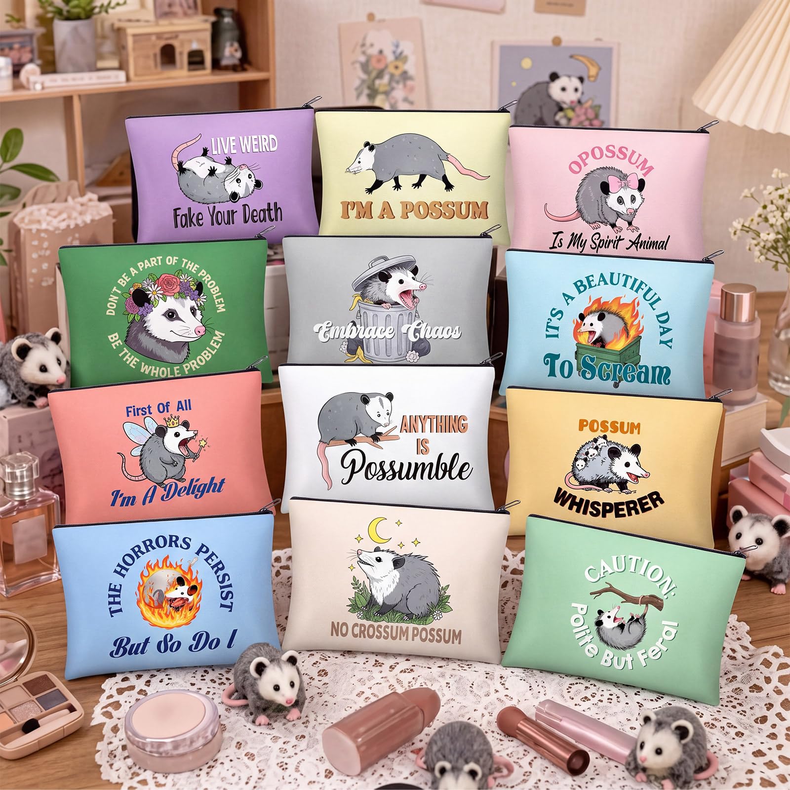 Reginary 12 Pcs Canvas Makeup Bags with Zipper