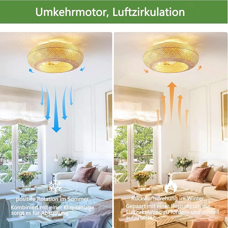 MiiR Bambusz Mennyezeti Ventilátor Lámpával, Távirányítóval, 6 Fokozat, Csendes