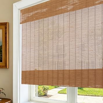 Yin Yang Cordless Blackout Bamboo Roman Shades, Easy to Install Natural Woven Wood Window Shades, Great Privacy Lined Blinds for Home, Office, Doors, Squirrel Brown
