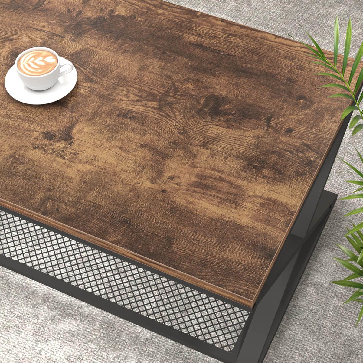 LVB Couchtisch Rechteckig mit Stauraum Wohnzimmer Möbel Wohnzimmertisch mit Stauraum Sofatisch Beistelltisch aus Holz Metall 100x60x45 cm