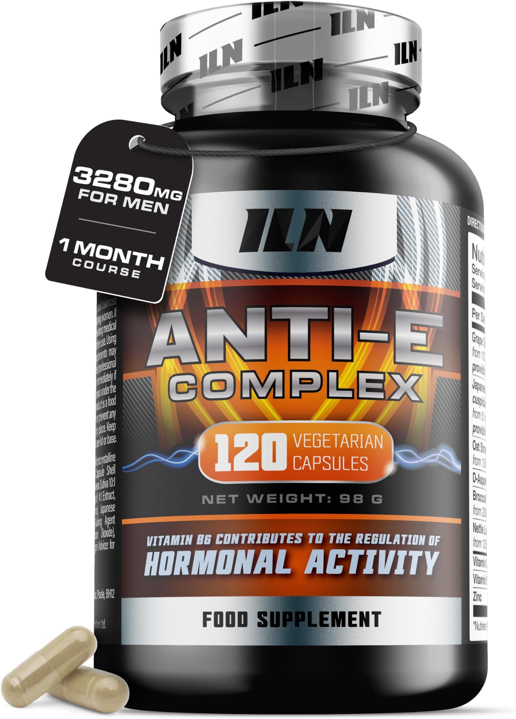 Anti-E Complex for Men – Hormonal & Estrogen Regulation Complex – 1 Month Course – Natural Blocker with D Aspartic Acid, Nettle Leaf, Resveratrol (120 Capsules)