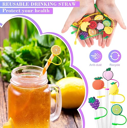 Miniatura 4 de OIIKI Stanley Cup - 10 fundas de popote para copa Stanley, tapas de popote de silicona, bonitas tapas de popote de frutas, reutilizables, a prueba