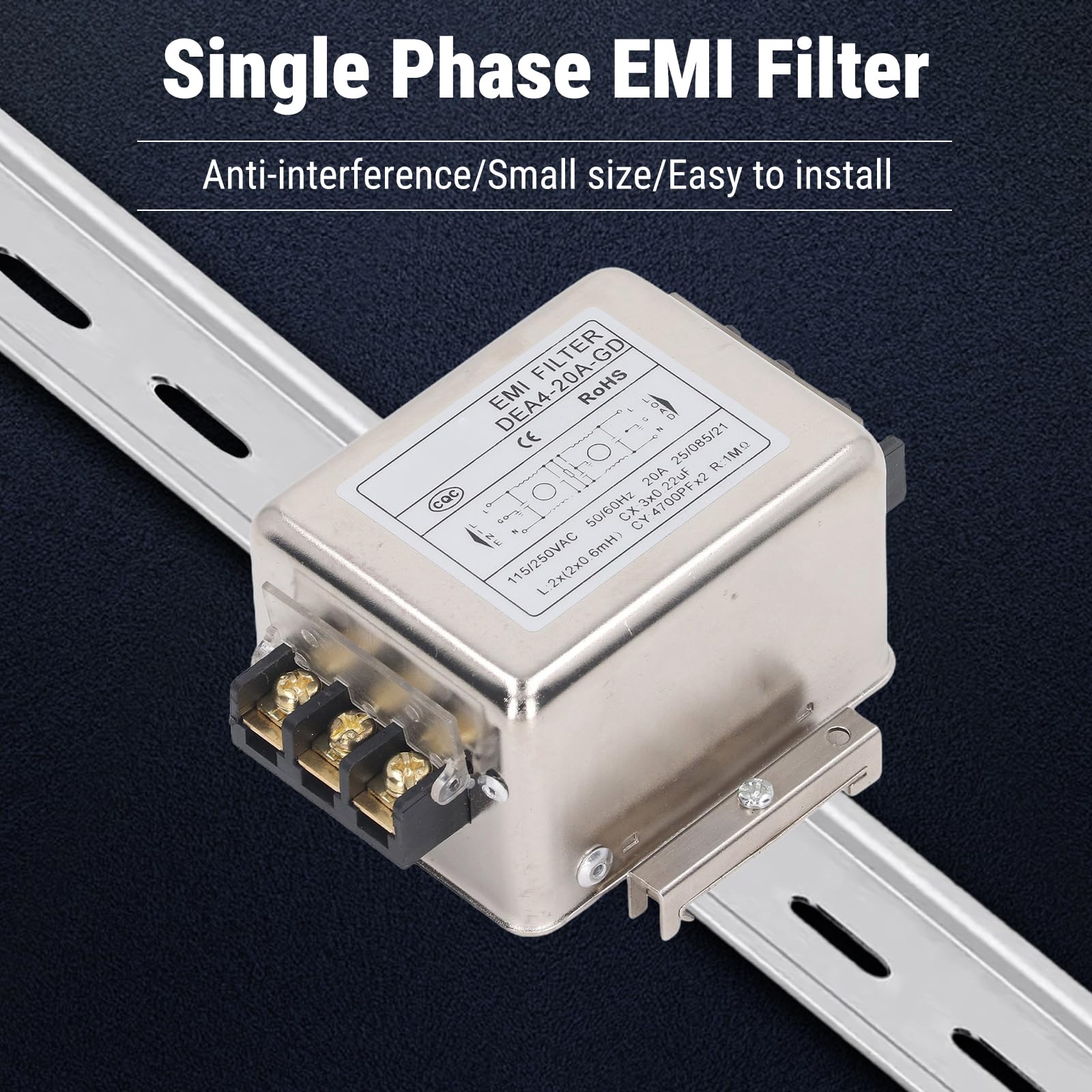 Filtre EMI, Filtres d'alimentation EMI, Filtre Secteur 115/250V, Puissance 2 Pôles 1 Phase 20A 50/60Hz, pour Équipement Mécanique