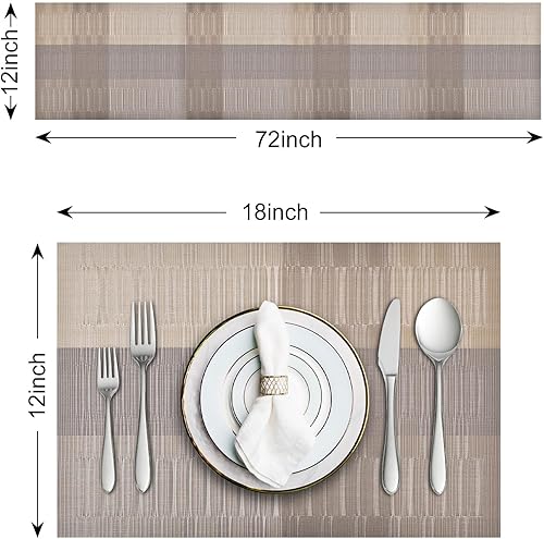 Miniatura 3 de Aofmee Juego de 6 manteles individuales lavables y resistentes al calor con camino de mesa, manteles individuales de vinilo tejido, resistentes a