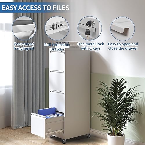Miniatura 7 de BIZOEIRON Archivador móvil de 2 cajones, archivador de metal debajo del escritorio con cerradura y ruedas, archivador rodante para oficina en casa,