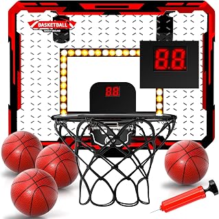 Doloowee Mini Basketball Hoop for Kids, Basketball Hoop Indoor with Lighted Electronic Scoreboard & 4 Balls, Basketball Toys for 3 4 5 6 7 8 9 10 11 12 Year Old Boys