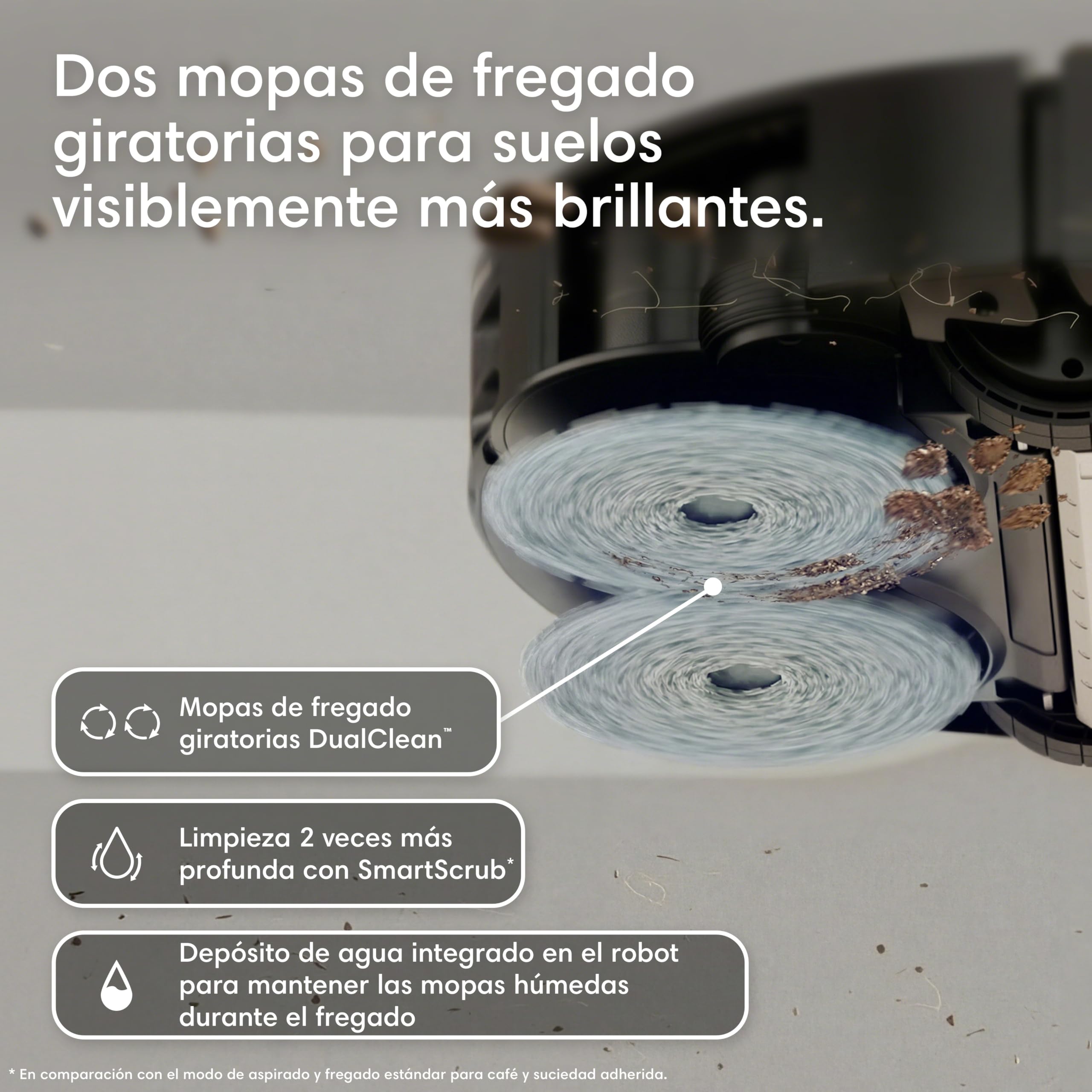 iRobot Roomba Plus 576 Combo y Base AutoWash multifunción, 25KPa, Mopas DualClean PerfectEdge, Lavado/Secado Calor, IA, PrecisionVision, Clearview Pro LiDAR, 90 días autonomía,Accesorios Extra, Negro