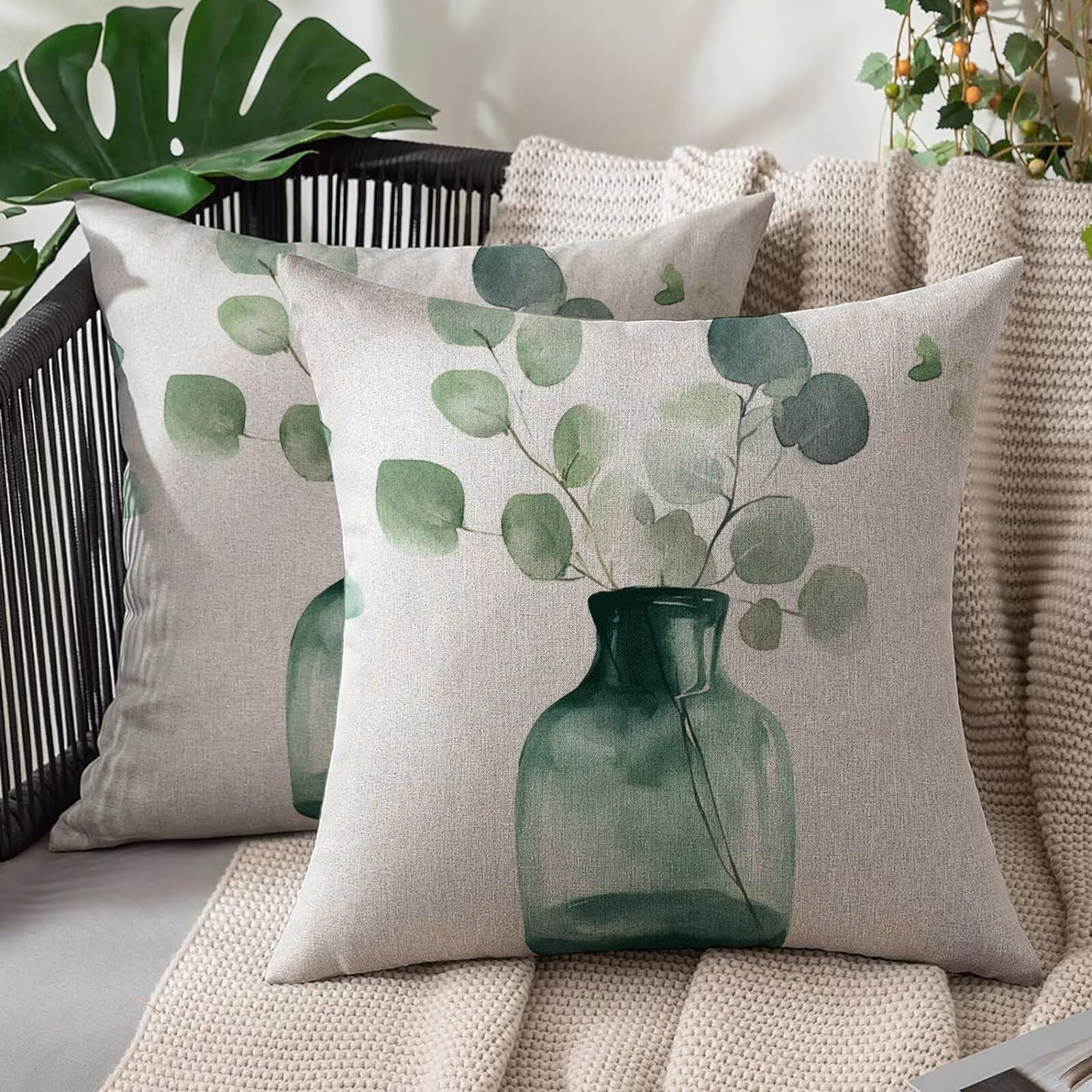 Housse coussin 50x50 en lin au design pur et floral pour canapé raffiné d'extérieur