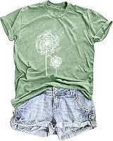 Camiseta feminina de dente-de-leão com estampa de flores silvestres de manga curta com estampa de flores de verão