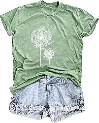 Camiseta feminina de dente-de-leão com estampa de flores silvestres de manga curta com estampa de flores de verão