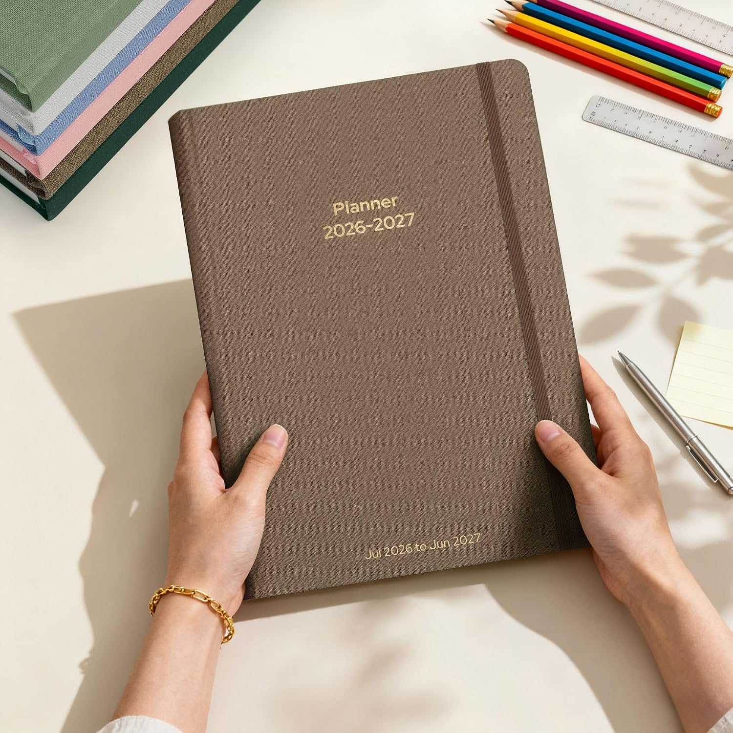 Planner 2026-2027 Monthly and Weekly Academic Planner July 2026 - June 2027, Linen Hardcover Agenda 2026-2027 Calendar Daily Planner for Student Teacher with Monthly Tabs, 7.3" x 10", Vintage Brown