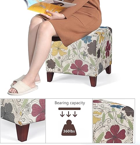 Miniatura 7 de Adeco Taburete otomano pequeño de 16.3 pulgadas, reposapiés otomano de lino con patas de madera, reposapiés tapizado para sala de estar, dormitorio,