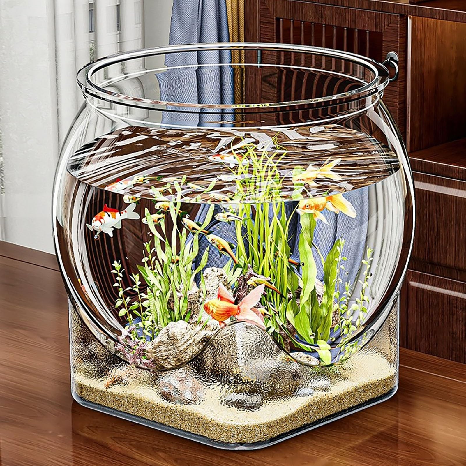 Aquarium Rond, Bol À Poisson Rouge Clair,Réservoir De Poissons D’Aquarium Clair,Rouge Mini Aquarium,Aquarium De Bureau, Décoration Intérieure(Medium)