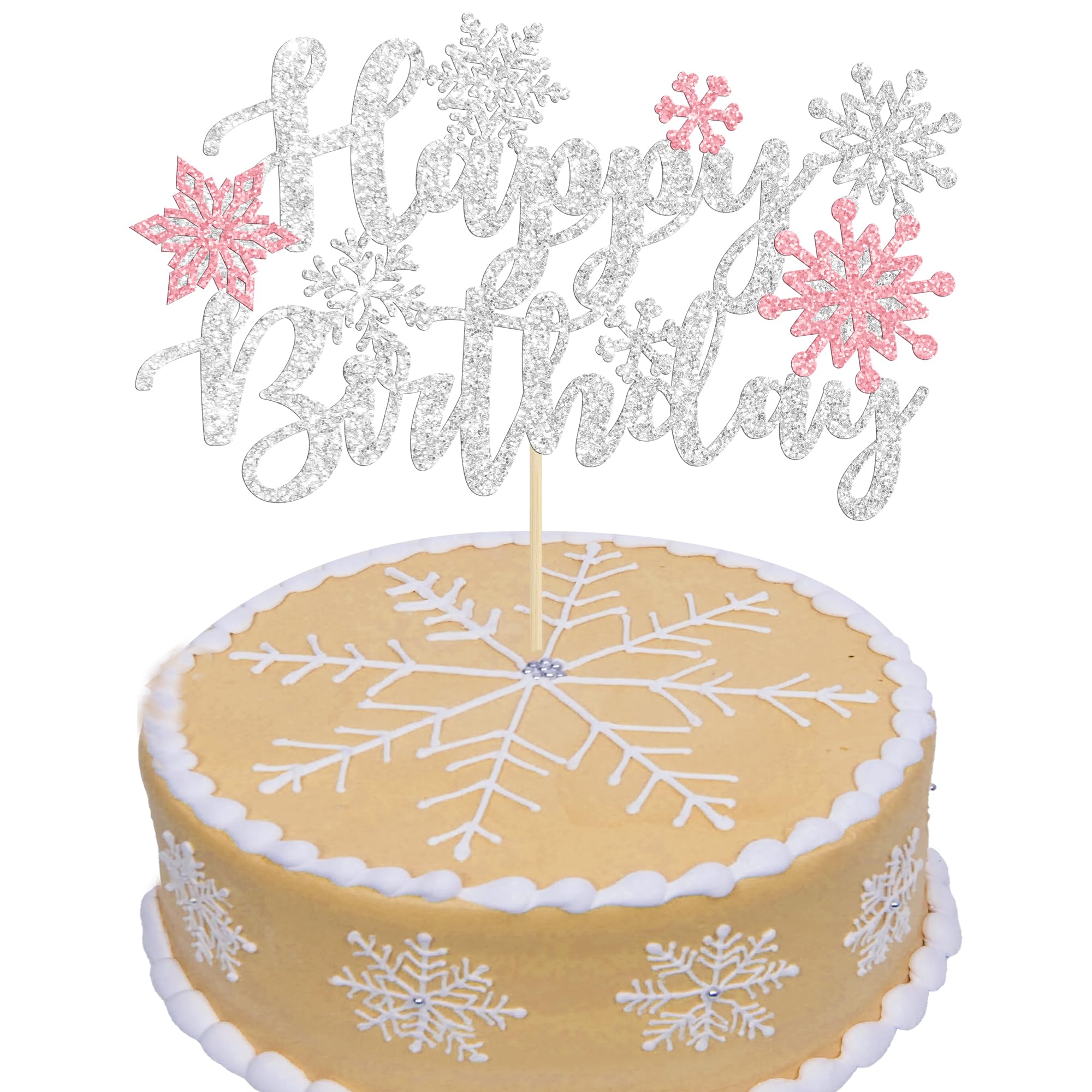 1Pcs Snowflake Happy Birthday Cake Topper Winter Wonderland Pink Happy Birthday Frozen Birthday Cake Topper Decoration Snowflake Winter Wonderland Birthday Party Supplies