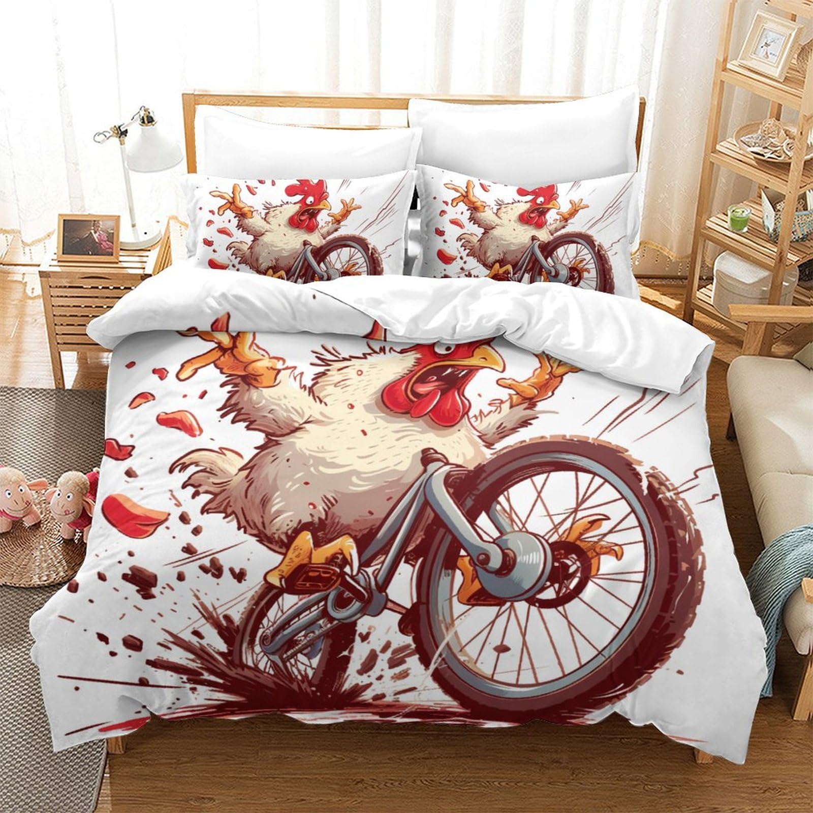 Housses de couettes 3 pièces Le Coq en microfibre 220x240cm avec taies
