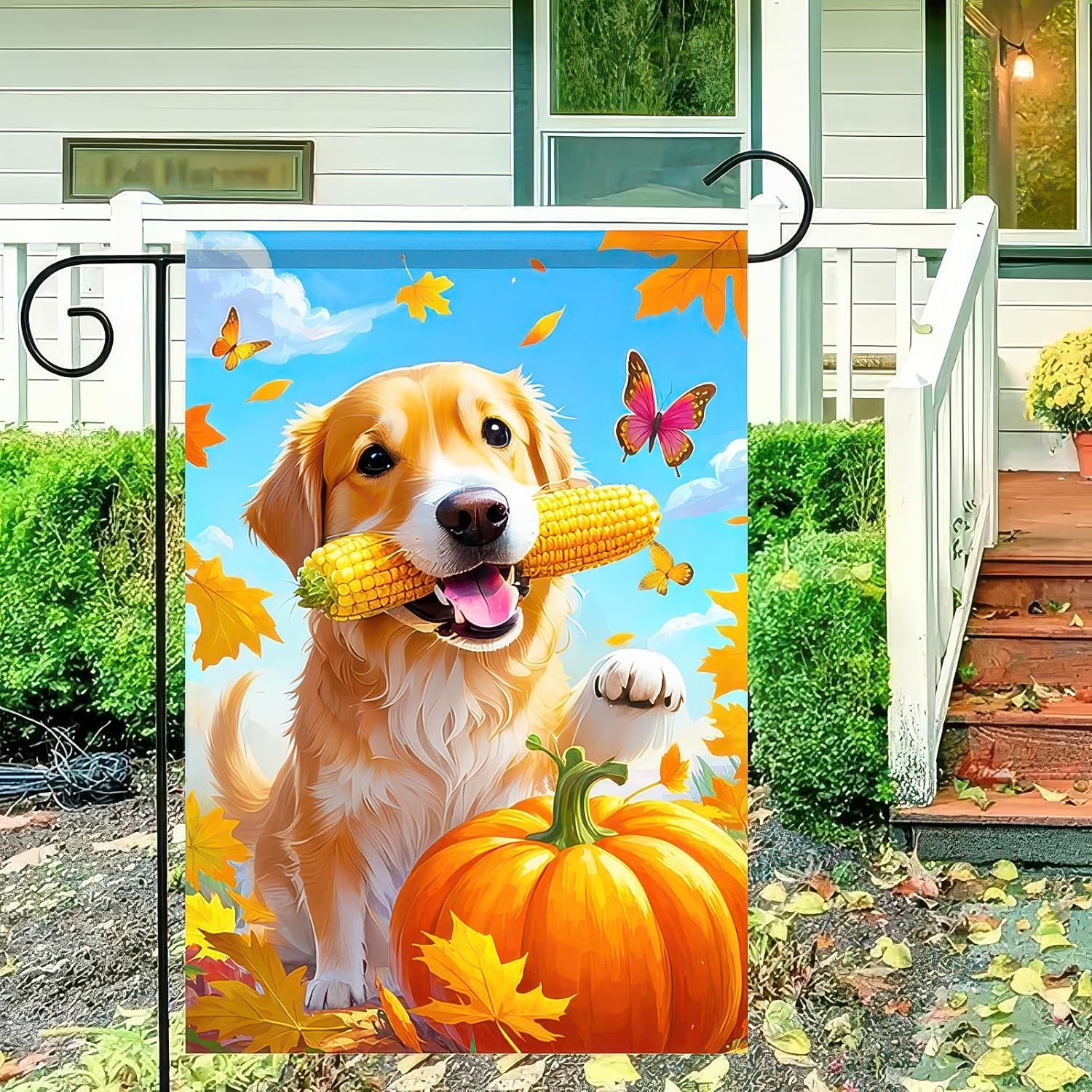 Thanksgiving Fall Garden Flag 12x18 Inch Welcome Golden Retriever Outdoor Flag Double Sided Autumn Yard Banner with Red Birds Leaves for Porch Lawn Patio Seasonal Decor - Image 7