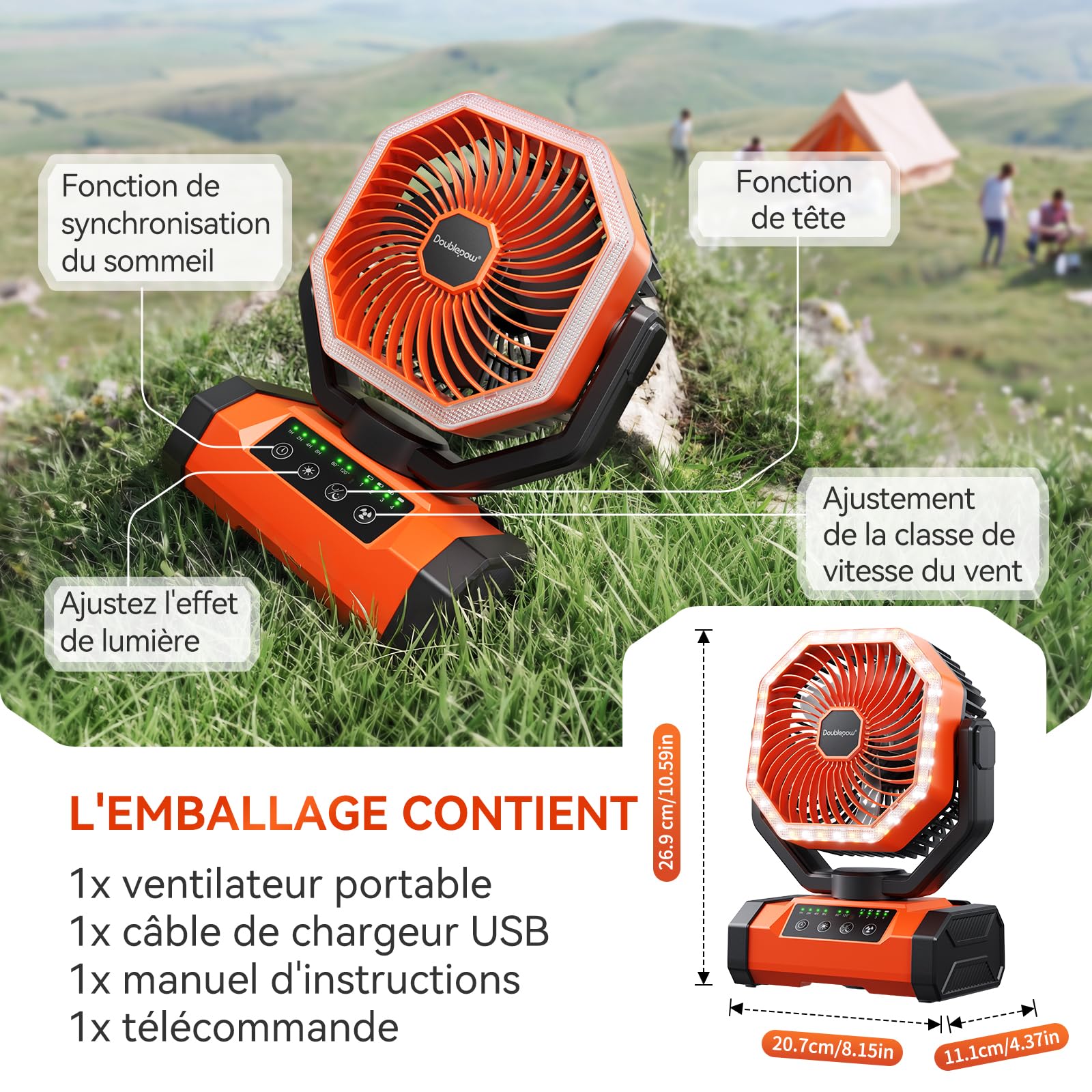 Doublepow Ventilatore da campeggio