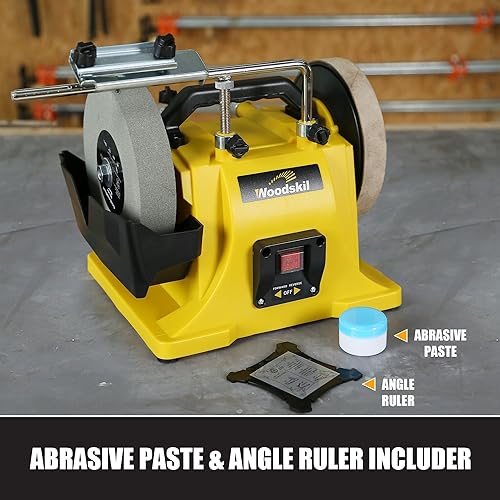 Vista 22 de Amoladora de banco de 8 pulgadas de 4.8 A, 3/4 HP, molinillo de mesa de 3600 rpm con dos máscaras protectoras para ojos y dos muelas abrasivas