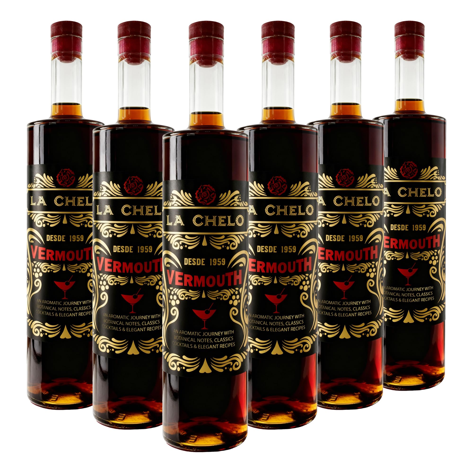 Vinos divertidos La Chelo vermut rojo español especiado 15% vol 6x75 cl