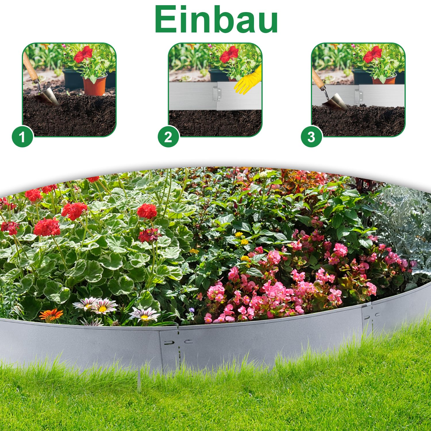 Bordo Per Prato In Plastica, 40 Pezzi, 10 M, Bordo Da Giardino Effetto Pietra, Bordo Per Aiuole Palizzata Bordo Falciante Grigio 90480505