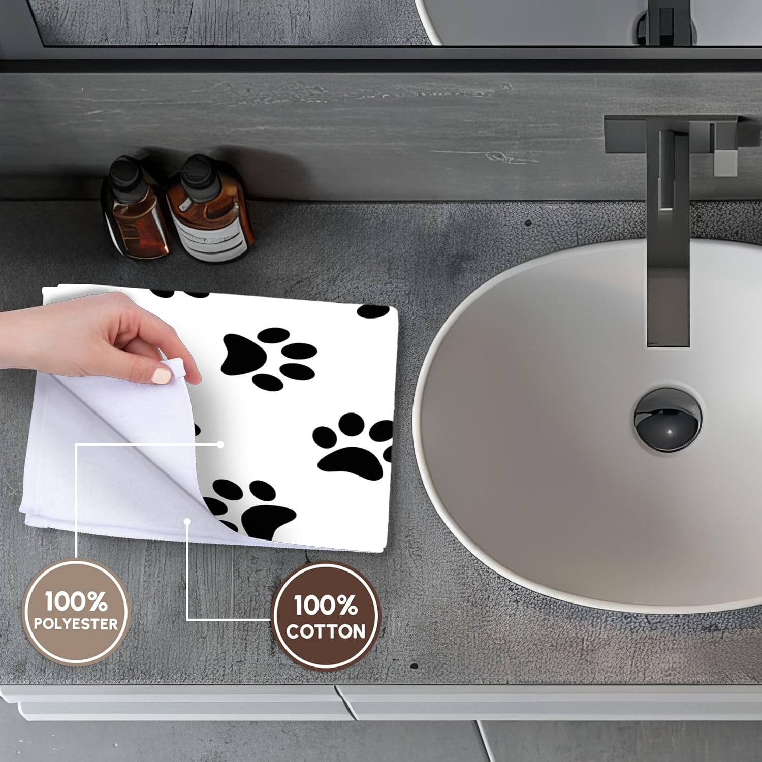 3dRose Paw Print Pattern - Black Pawprints on White - Cute Cartoon Animal eg Dog or cat Footprints 22x30 Bath Hand Pool Towel