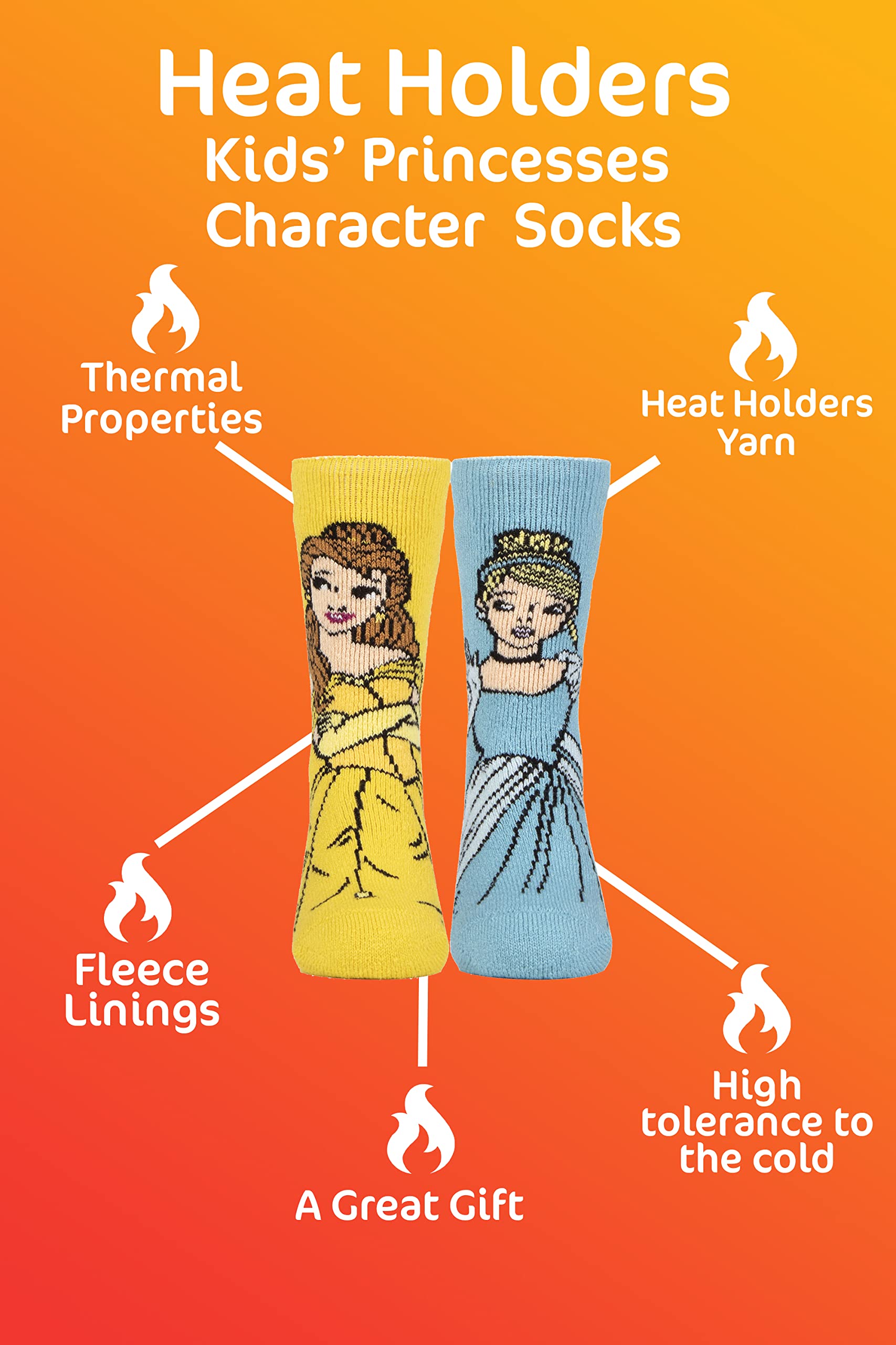 Heat Holders Lite - Calcetines de princesa Disney para niñas | Cenicienta Ariel Frozen Belle