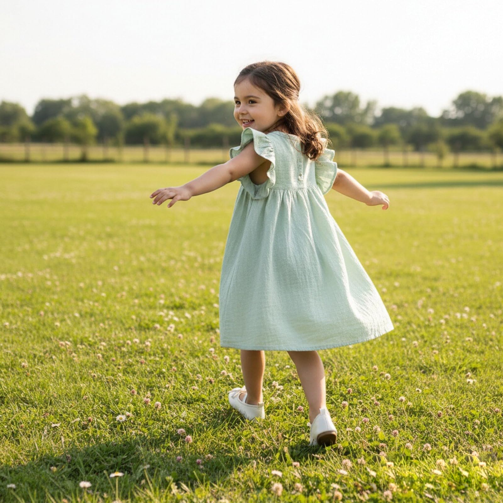 Kleinkind Baby Mädchen Rüschen Ärmelloses Kinder Kleid Sommerkleid Einfarbig Partykleider Freizeitkleid - 4