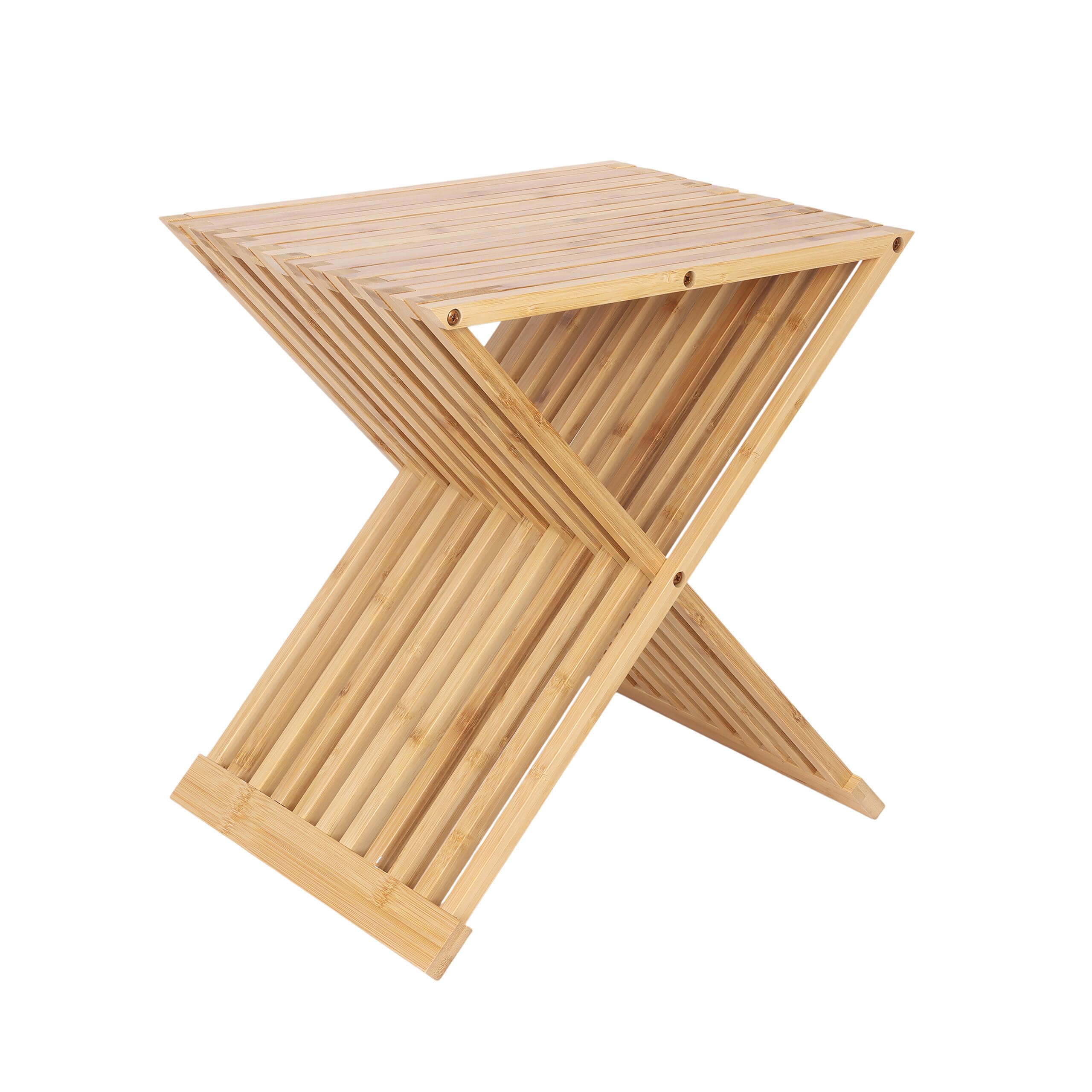 Relaxdays Folding Plant Stool, Side Table for Indoor Plants, HWD: 44x40x33 cm, Bamboo, Natural