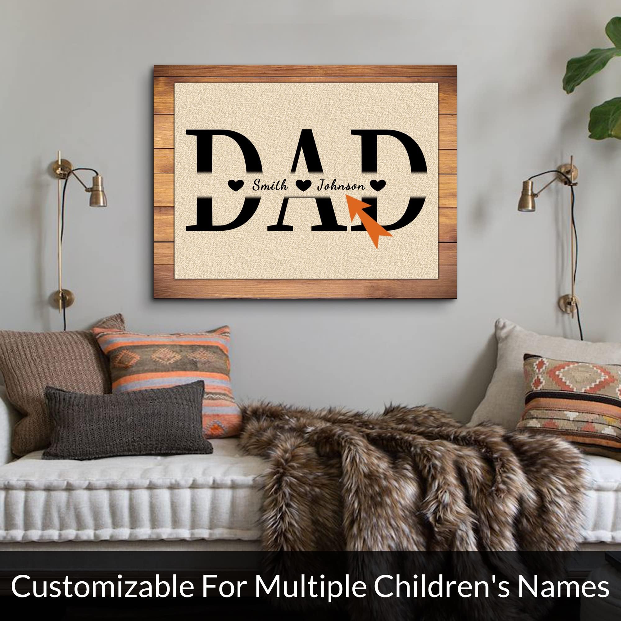 Custom Rustic Wood Sign Canvas Prints With Name, Personalized Father's Day Gifts For Dad Husband From Son, Daughter, Wife, Unique Dad Birthday Gift Idea,Canvas Wall Art For Living Room