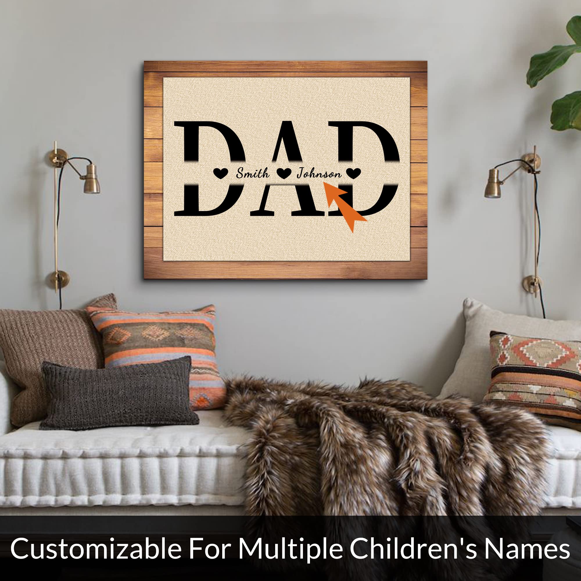 Custom Rustic Wood Sign Canvas Prints With Name, Personalized Father's Day Gifts For Dad Husband From Son, Daughter, Wife, Unique Dad Birthday Gift Idea,Canvas Wall Art For Living Room