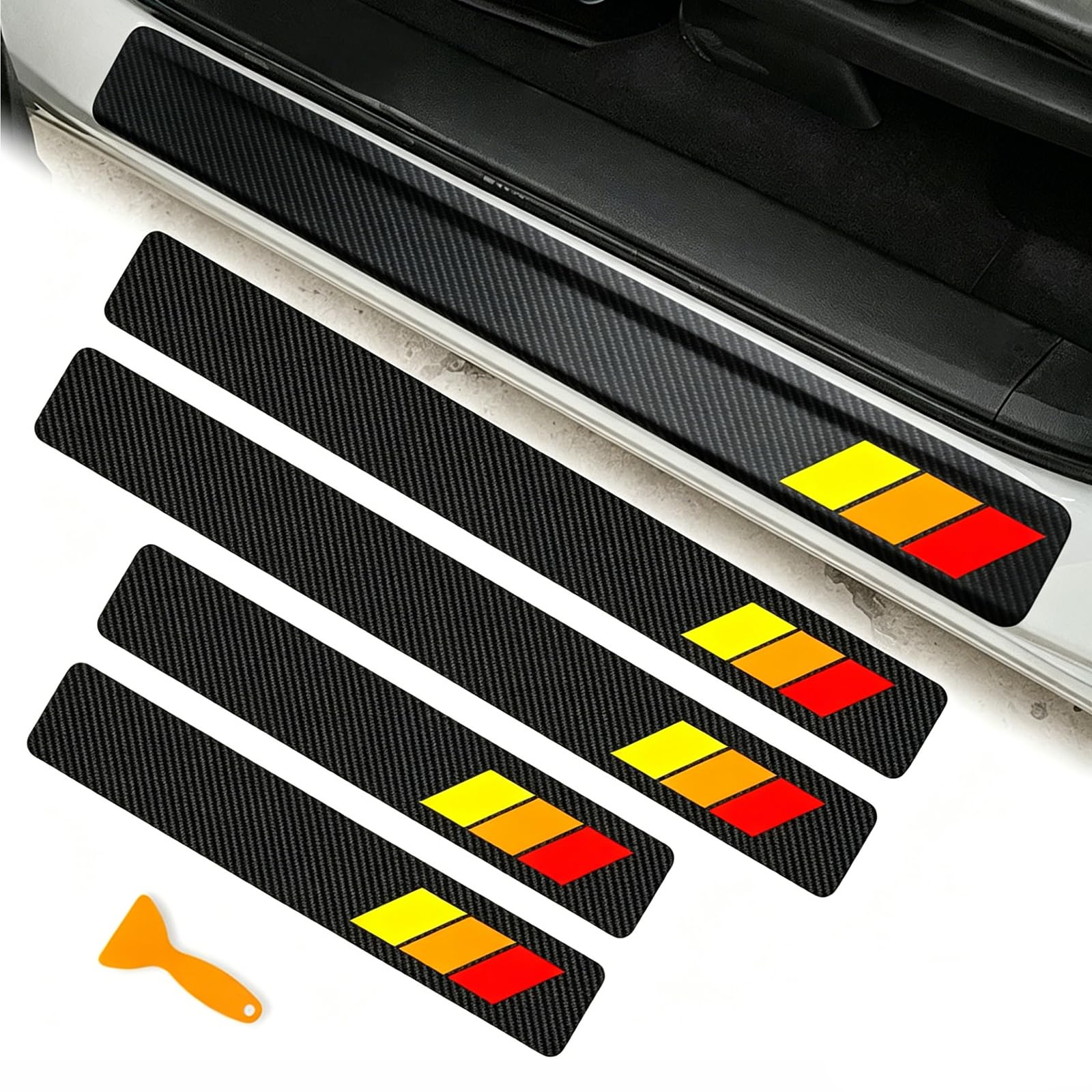 ZEEGII 4PCS Car Door Sill Protector for Toyota RAV4 / Yaris, Carbon Fibre Effect Kick Plates, Welcome Pedal Step Guard, Self-Adhesive Anti-Scratch Protection Sticker,A