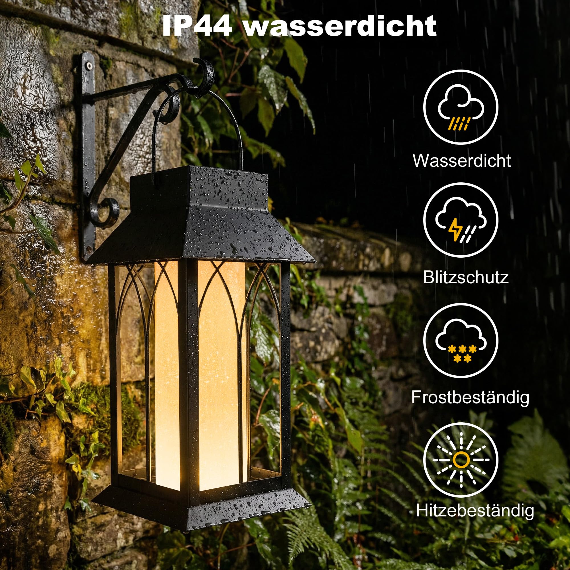 pearlstar Lampade solari da appendere o da terra, lanterne solari per esterni, resistenti alle intemperie, in metallo, decorazione da giardino, balcone, terrazza, campeggio