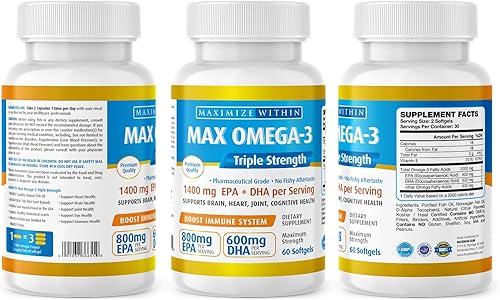 Miniatura 7 de Maximum Slim Pastillas de aceite de pescado Max Omega 3, suplemento de aceite de pescado de triple fuerza (2000 mg de ácidos grasos Omega 3 totales: