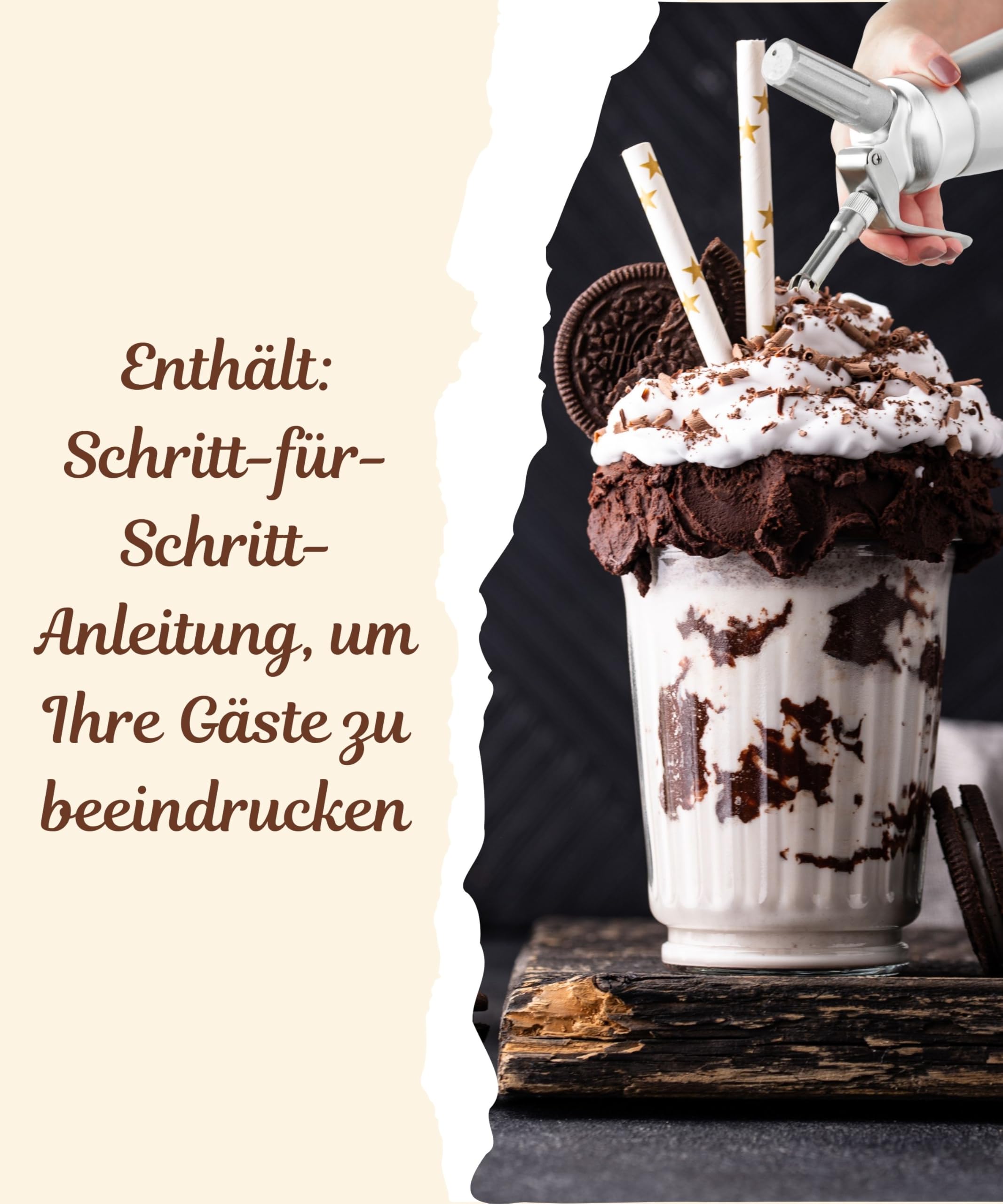 Runesol Sahnespender 500ml, Professionelle Sahnesyphon für Nachspeisen, Sahnesiphon mit 3 Edelstahl Deko-Düsen, Schlagsahne Sprühdose und Espuma Flasche, Aluminium Whipped Cream Dispenser