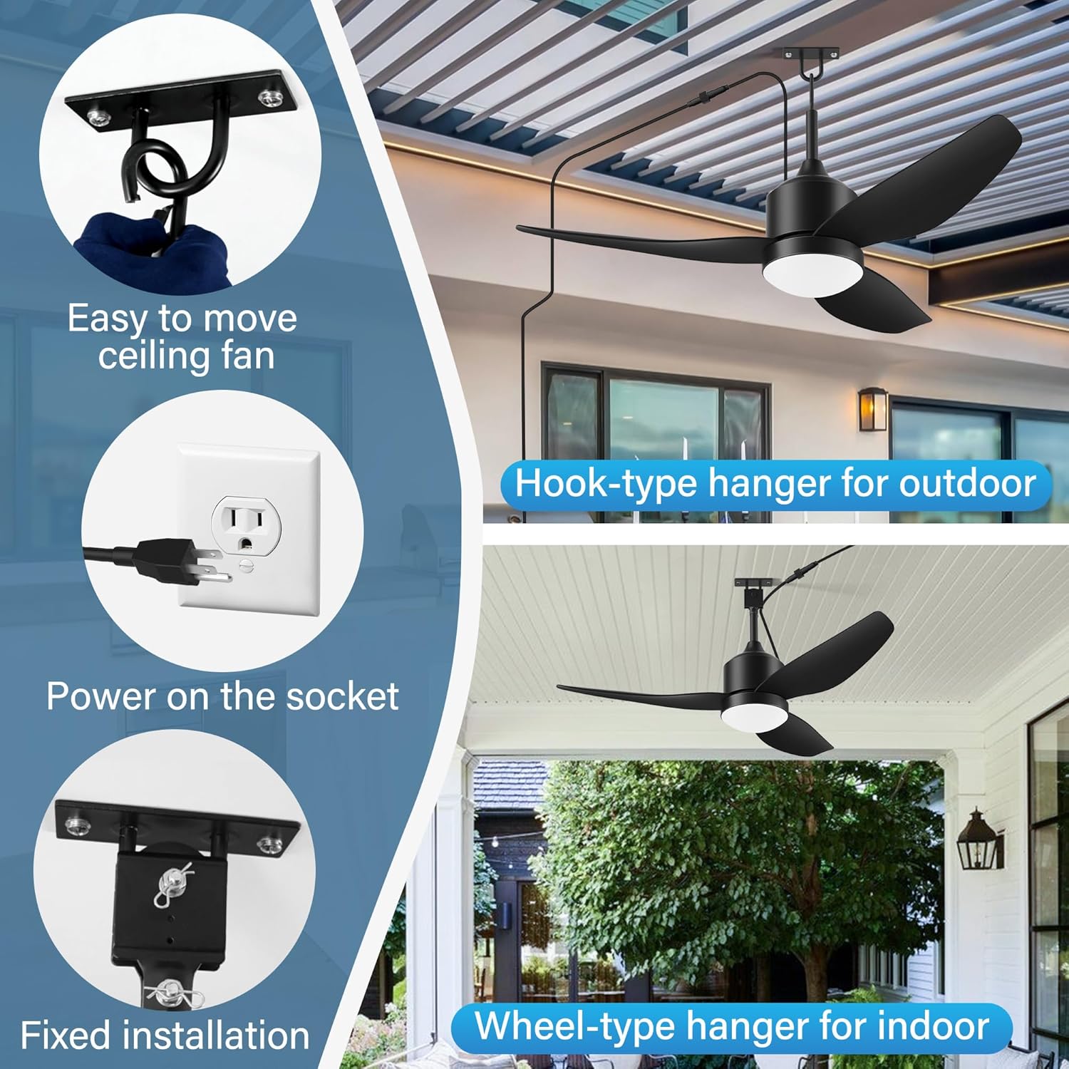 cumilo 42" Outdoor Waterproof Ceiling Fans with Lights Remote APP Control,Quiet DC Motor,Modern Plug in Ceiling Fan with 6-Speed,Dimmable LED,for Indoor Outdoor Porch Patios Gazobo,in Matte Black