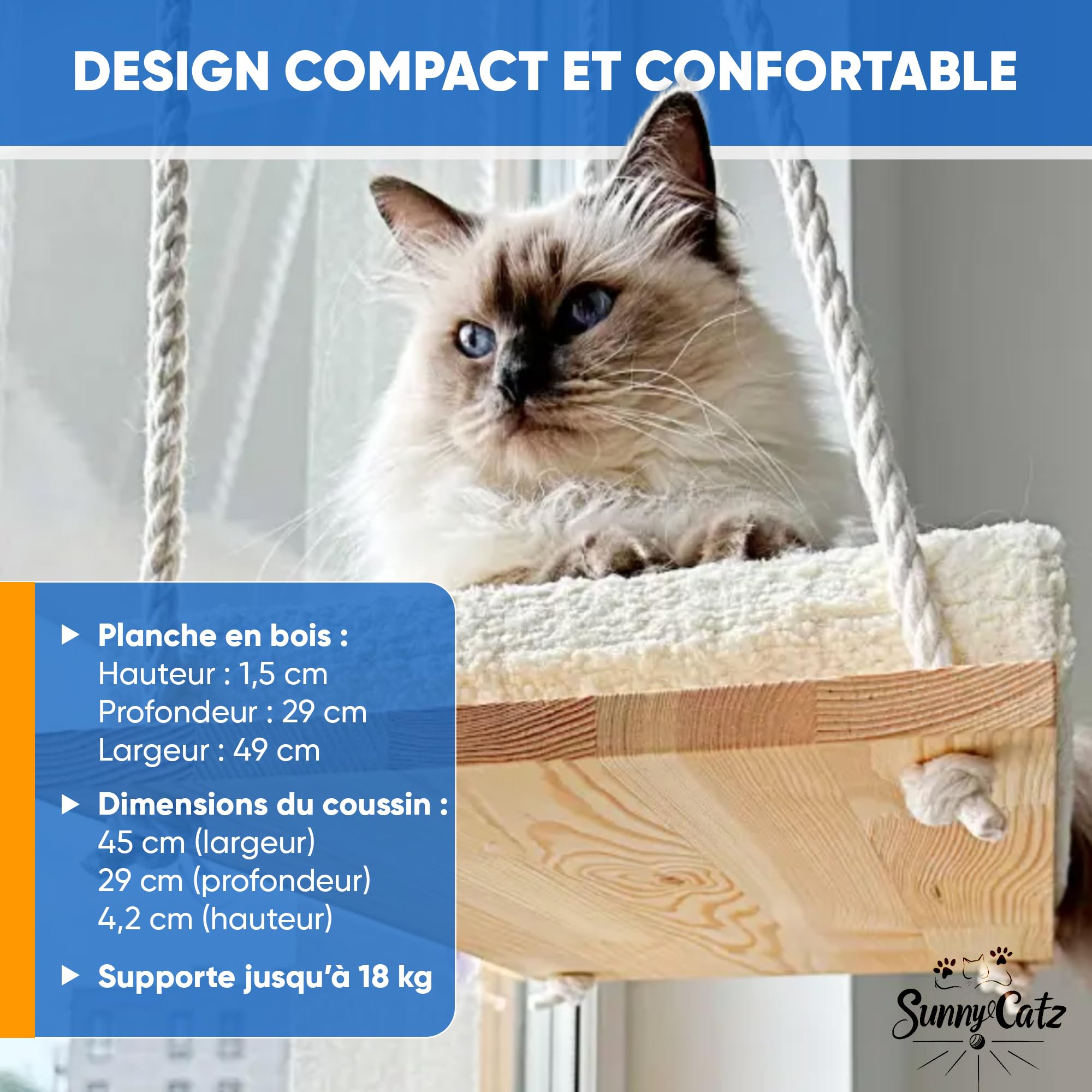 Hamac Chat Fenetre | Hamac Fenetre Chat Robuste et Ventouses Solides avec Panier Chats Moelleux | Lit Chats Interieur | Cat Bed | Table Suspendue Balcon 18 kg (49x29 cm) Coussin avec Housse Lavable