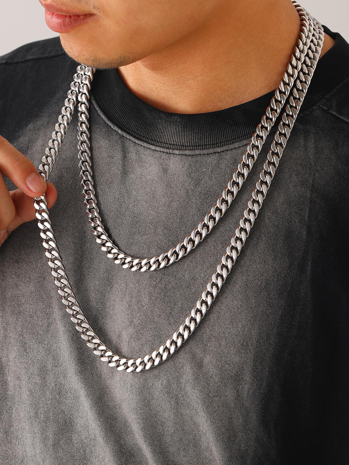 U7 Collar de Cadena Cubana Miami Curb 5/7/9/12mm Collar Cubana Hombre Cadena Eslabones Acero Inoxidable Plateado/Dorado/Negro Cadena Cubana Hombre Hip Hop Longitud 46-76cm