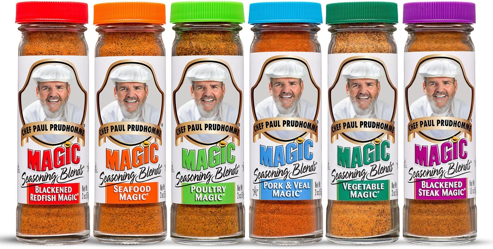 Chef Paul Magic Seasoning Blends Seafood Seasoning Variety Pack | Blackened Redfish & Steak, Seafood, Poultry, Vegetable, Pork & Veal | All-Purpose Spice Mix for Cooking | 2 Oz (Pack of 6)