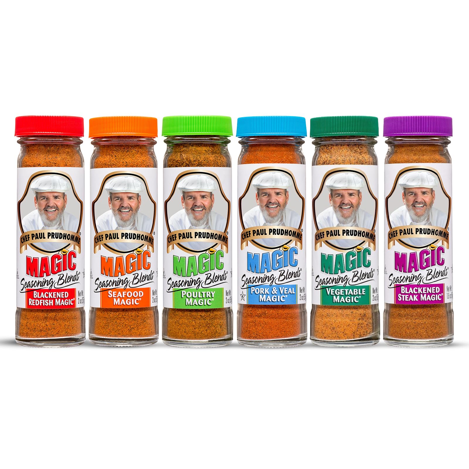 Chef Paul Magic Seasoning Blends Seafood Seasoning Variety Pack | Blackened Redfish & Steak, Seafood, Poultry, Vegetable, Pork & Veal | All-Purpose Spice Mix for Cooking | 2 Oz (Pack of 6)
