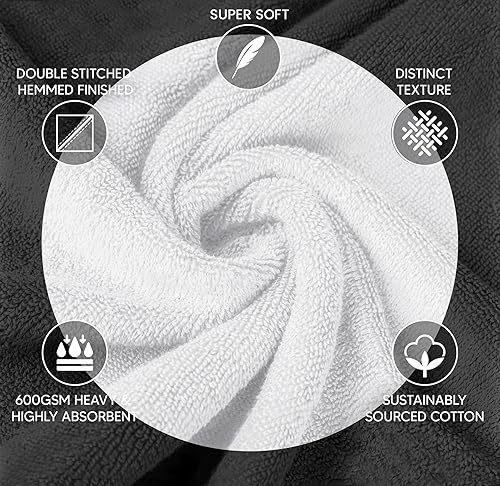 Miniatura 2 de YRALY Juego de 8 toallas de lujo para baño, 2 toallas de baño, 2 toallas de mano y 4 toallas faciales, 100% algodón hilado en anillo de 21.16 ozm,